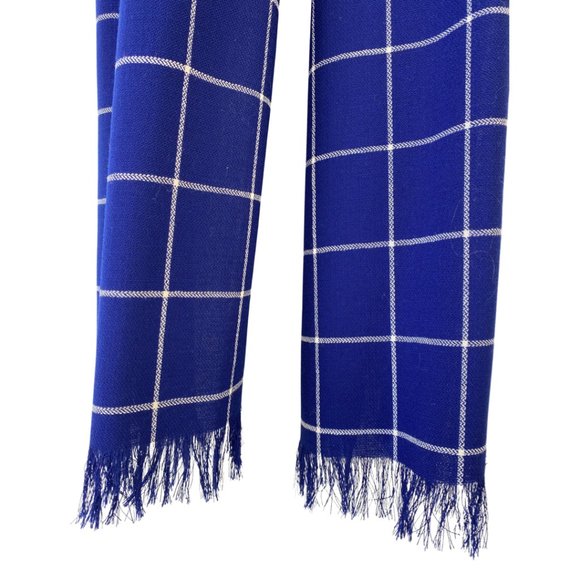 VINTAGE SAKS FIFTH AVENUE DAVID HAYES Wool Blue Plaid Wool Dress Scarf USA Sz 8 - Picture 8 of 8